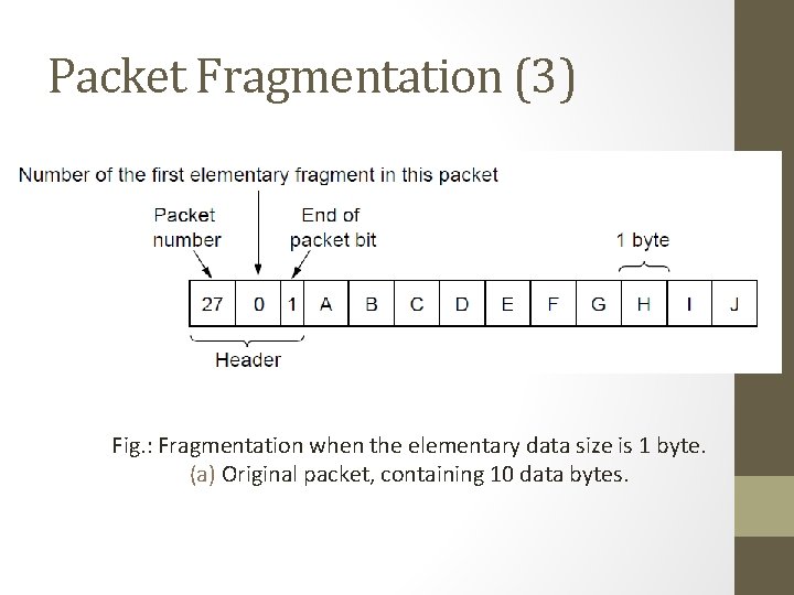 Packet Fragmentation (3) Fig. : Fragmentation when the elementary data size is 1 byte.