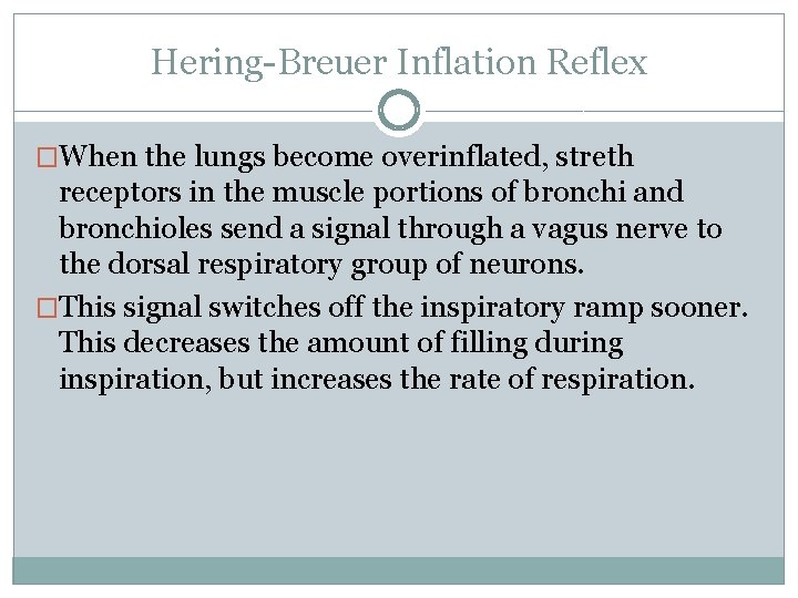 Hering-Breuer Inflation Reflex �When the lungs become overinflated, streth receptors in the muscle portions