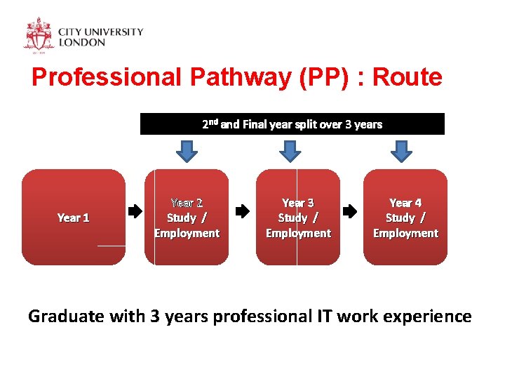 Professional Pathway (PP) : Route 2 nd and Final year split over 3 years