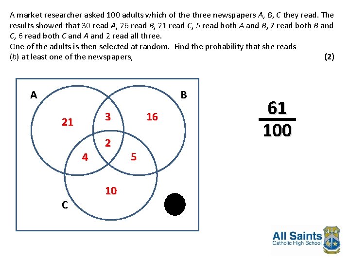 A market researcher asked 100 adults which of the three newspapers A, B, C A market researcher asked 100 adults which of the three newspapers A, B, C