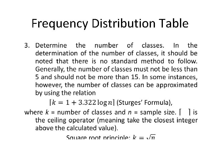 Frequency Distribution Table 