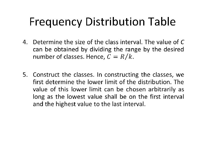 Frequency Distribution Table 