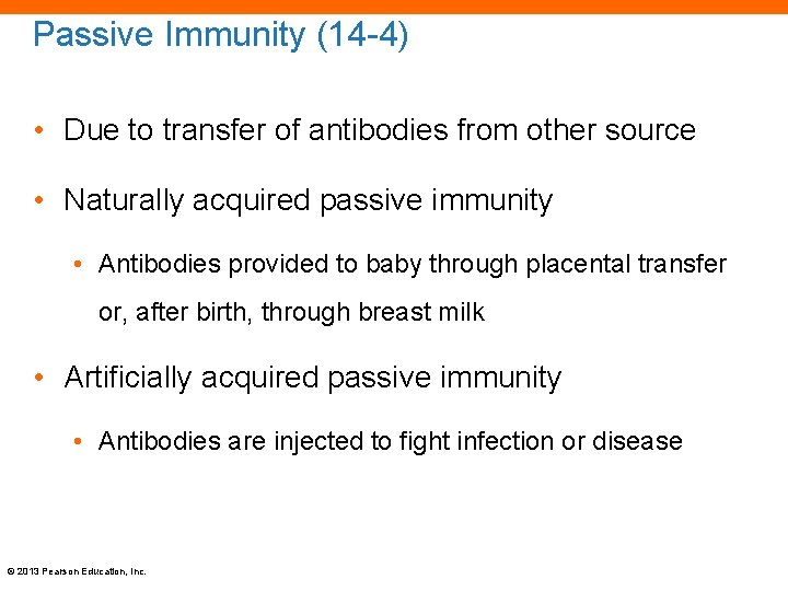 Passive Immunity (14 -4) • Due to transfer of antibodies from other source •