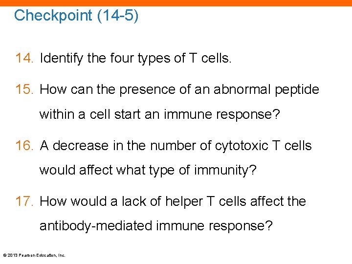 Checkpoint (14 -5) 14. Identify the four types of T cells. 15. How can