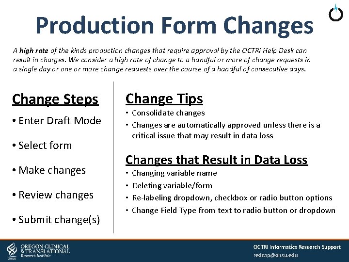 Production Form Changes A high rate of the kinds production changes that require approval