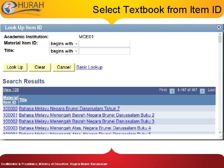 Select Textbook from Item ID 