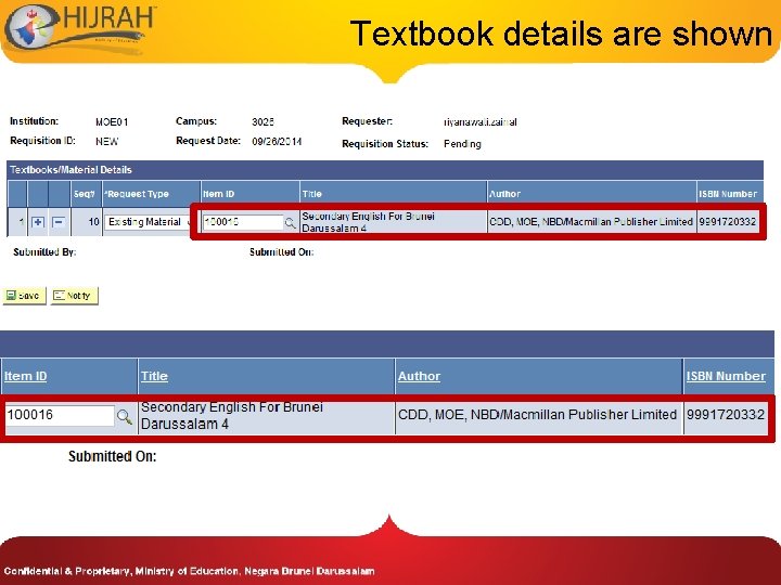 Textbook details are shown 