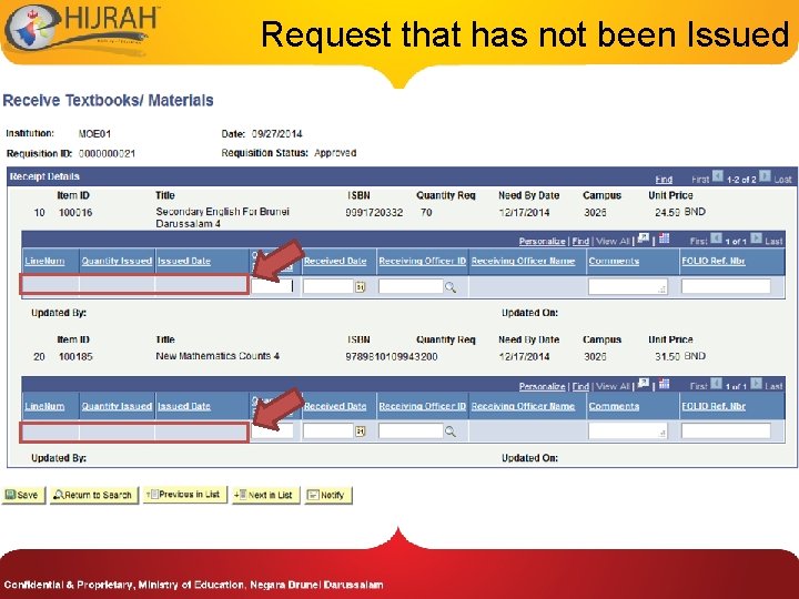 Request that has not been Issued 