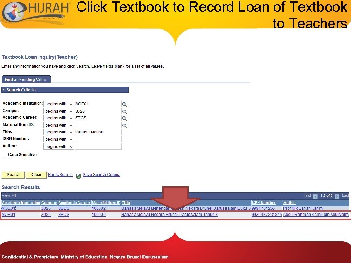 Click Textbook to Record Loan of Textbook to Teachers 