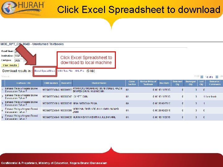 Click Excel Spreadsheet to download to local machine 