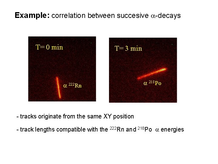 Example: correlation between succesive a-decays T= 0 min T= 3 min a 222 Rn