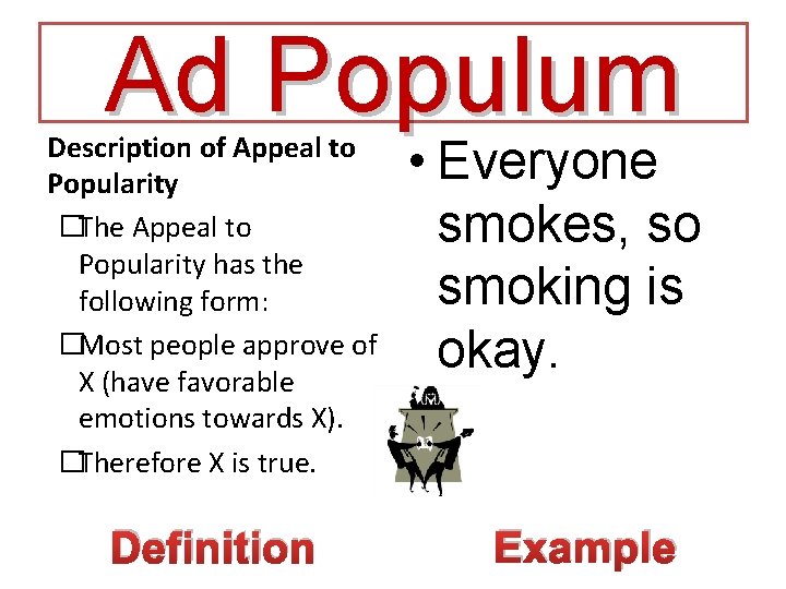 Ad Populum Description of Appeal to Popularity �The Appeal to Popularity has the following