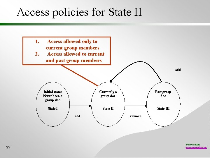 Access policies for State II 1. 2. Access allowed only to current group members