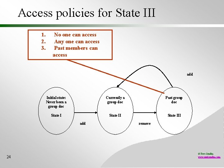 Access policies for State III 1. 2. 3. No one can access Any one