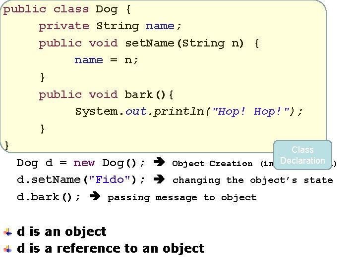 public class Dog { private String name; public void set. Name(String n) { name