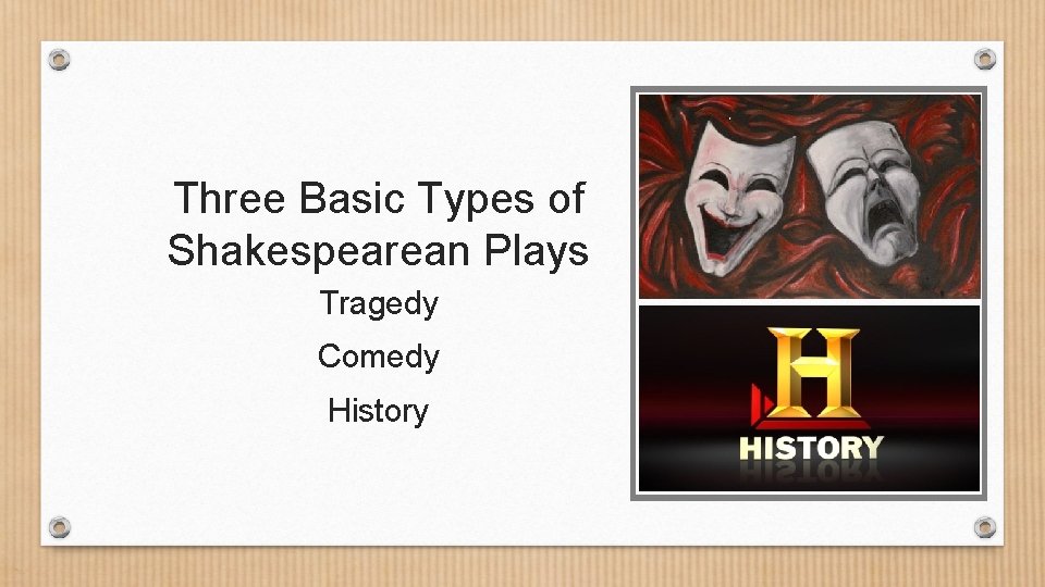 Three Basic Types of Shakespearean Plays Tragedy Comedy History 