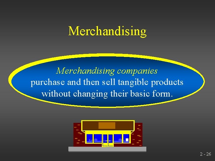 Merchandising companies purchase and then sell tangible products without changing their basic form. 2