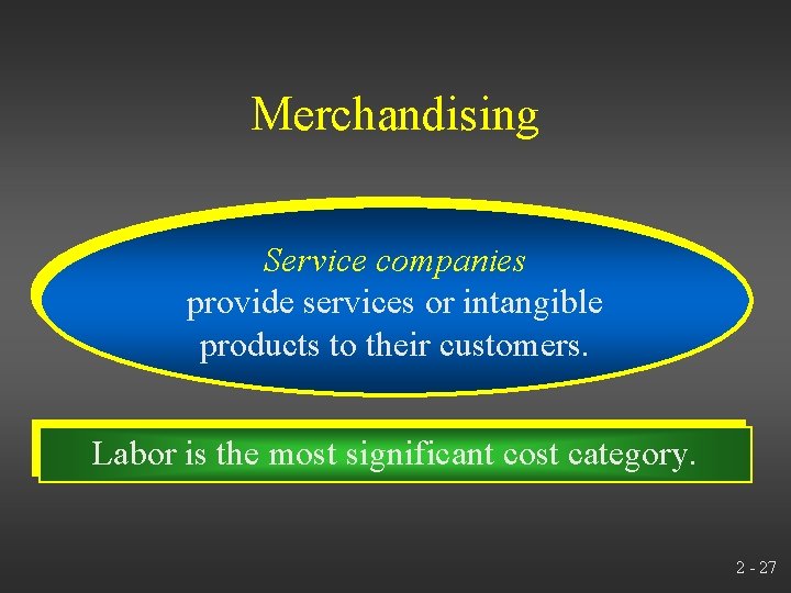 Merchandising Service companies provide services or intangible products to their customers. Labor is the