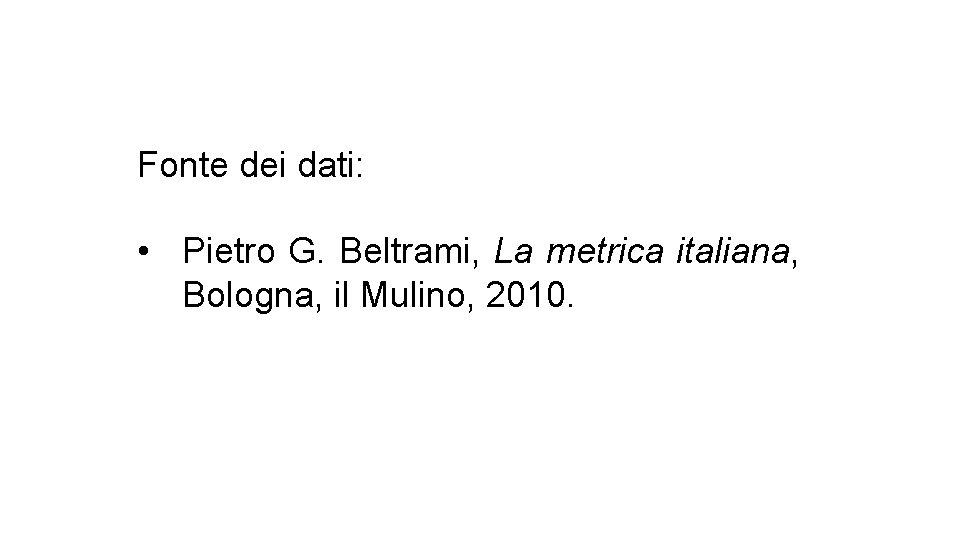 Fonte dei dati: • Pietro G. Beltrami, La metrica italiana, Bologna, il Mulino, 2010.