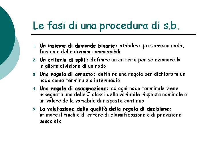 Le fasi di una procedura di s. b. 1. Un insieme di domande binarie: