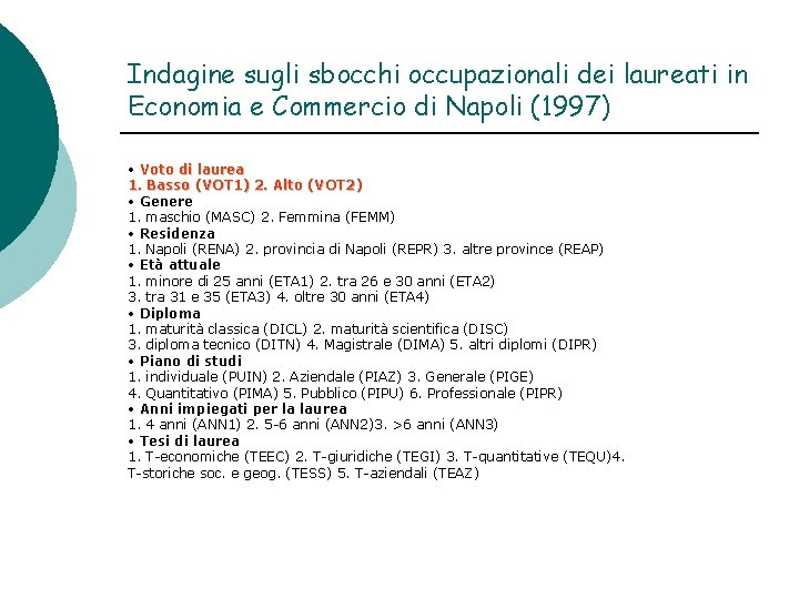 Indagine sugli sbocchi occupazionali dei laureati in Economia e Commercio di Napoli (1997) •