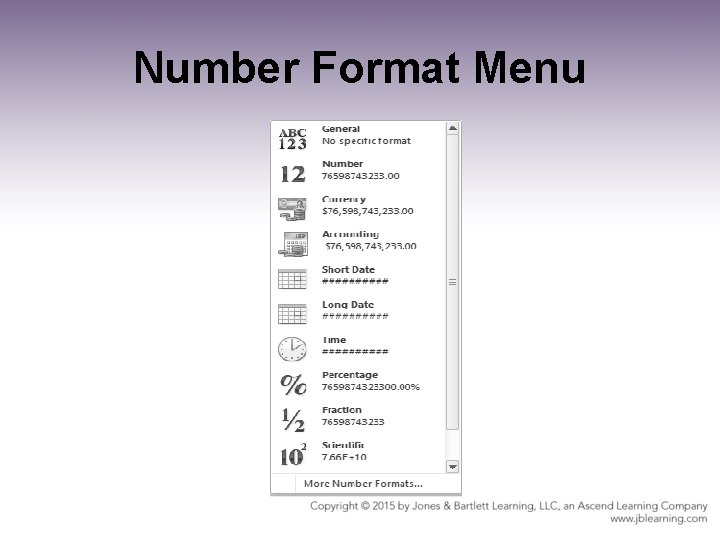 Number Format Menu 