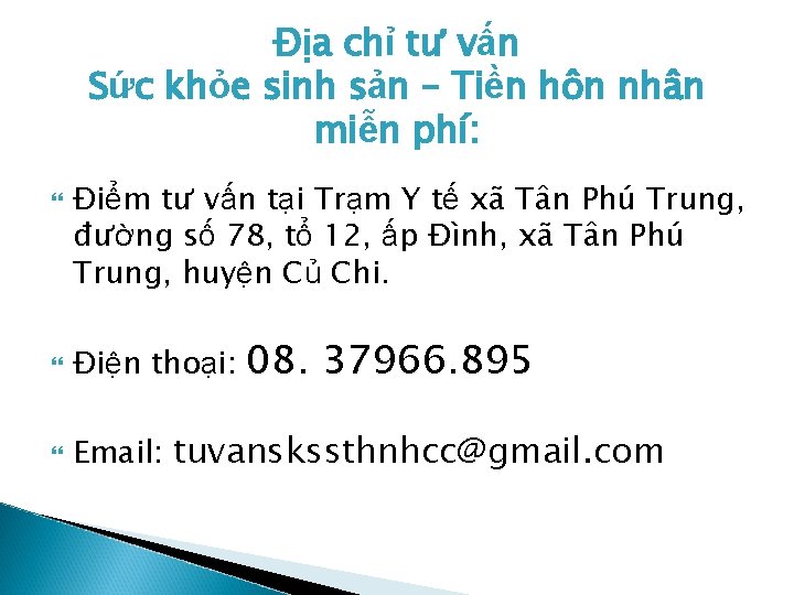 Địa chỉ tư vấn Sức khỏe sinh sản – Tiền hôn nhân miễn phí: