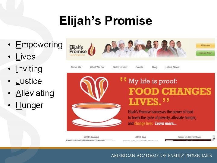Elijah’s Promise • • • Empowering Lives Inviting Justice Alleviating Hunger 