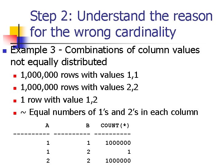 Step 2: Understand the reason for the wrong cardinality n Example 3 - Combinations
