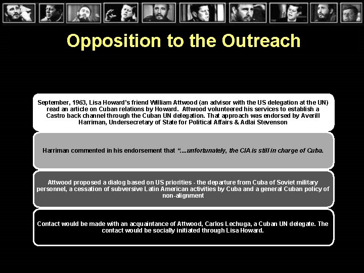 Opposition to the Outreach September, 1963, Lisa Howard’s friend William Attwood (an advisor with