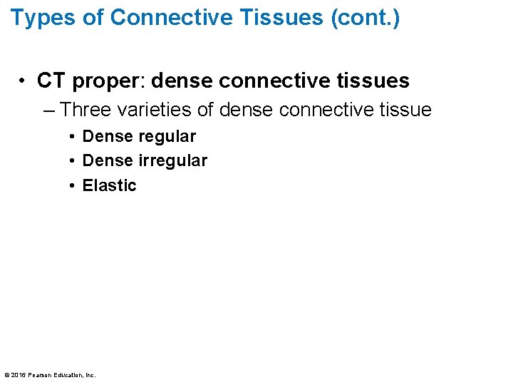 Types of Connective Tissues (cont. ) • CT proper: dense connective tissues – Three