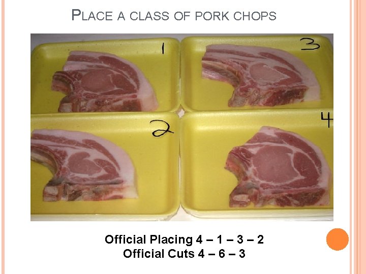 PLACE A CLASS OF PORK CHOPS Official Placing 4 – 1 – 3 –