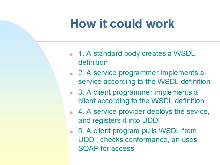 How it could work n n n 1. A standard body creates a WSDL