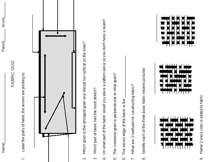 Label the parts of fabric the arrows are pointing to. Period______ Score____ 9. Name
