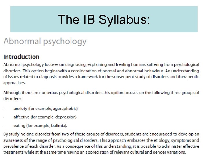 The IB Syllabus: 