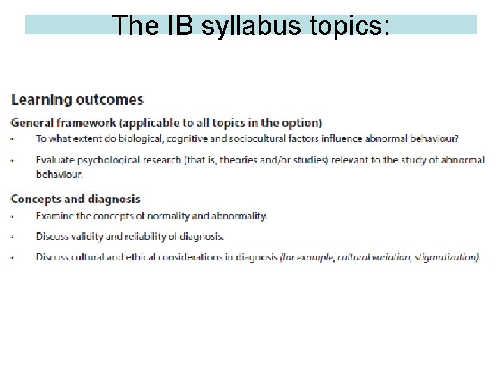 The IB syllabus topics: 