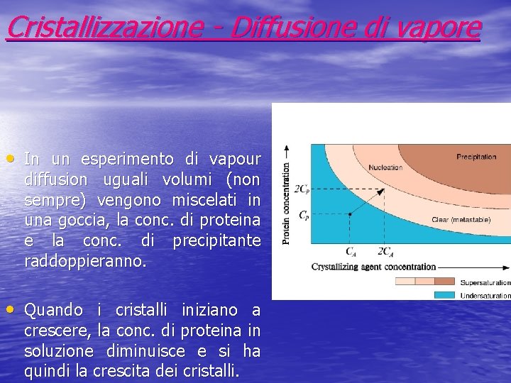 Cristallizzazione - Diffusione di vapore • In un esperimento di vapour diffusion uguali volumi
