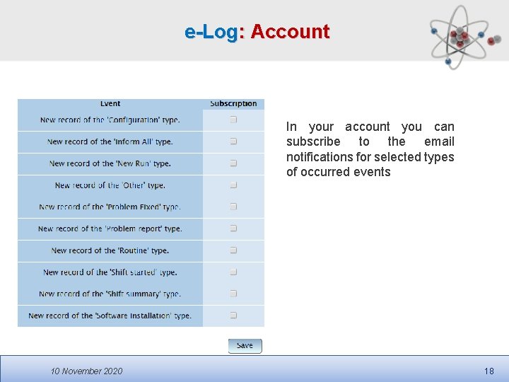e-Log: Account In your account you can subscribe to the email notifications for selected e-Log: Account In your account you can subscribe to the email notifications for selected