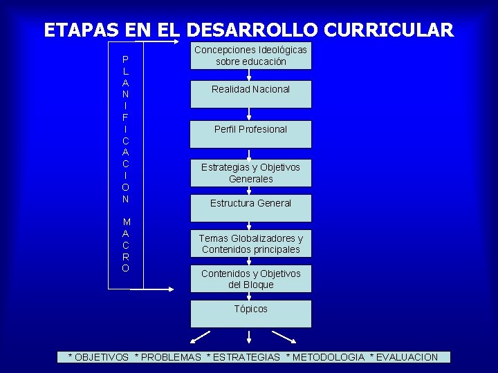 ETAPAS EN EL DESARROLLO CURRICULAR P L A N I F I C A