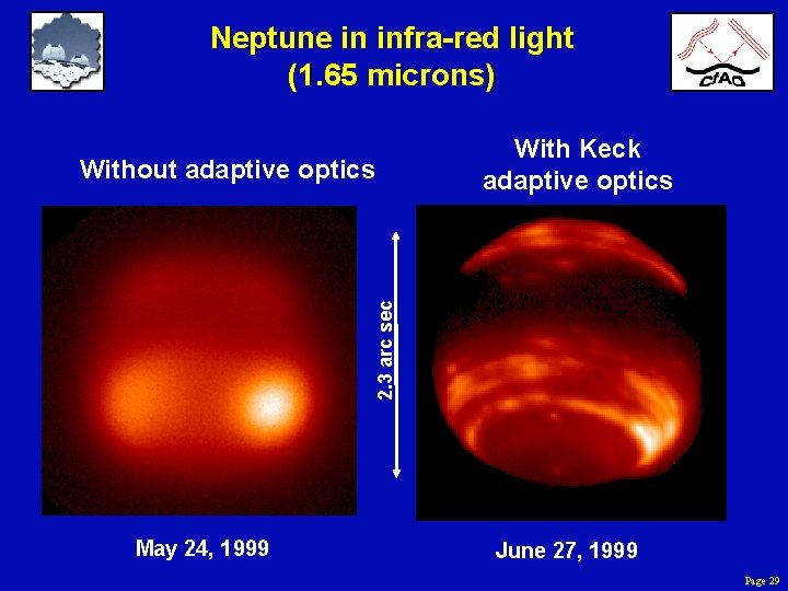 Neptune in infra-red light (1. 65 microns) 2. 3 arc sec Without adaptive optics