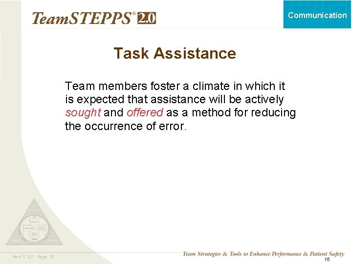 Communication Task Assistance Team members foster a climate in which it is expected that