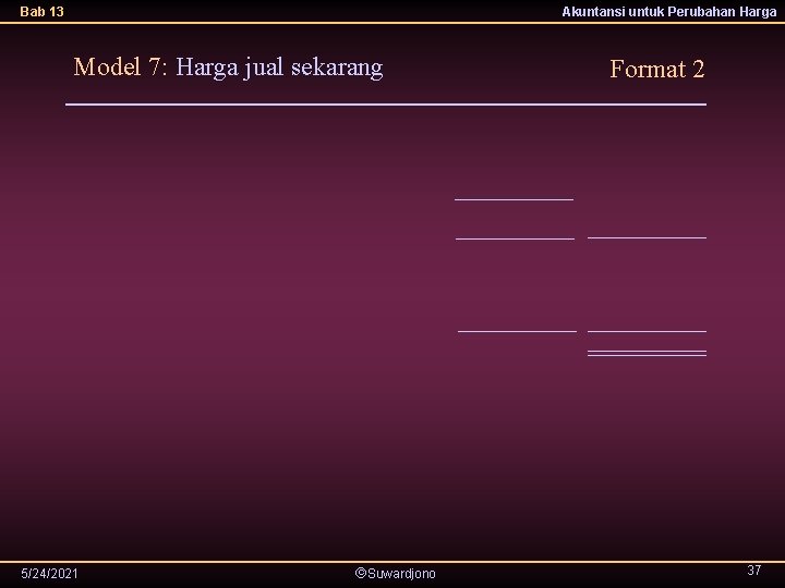 Bab 13 Akuntansi untuk Perubahan Harga Model 7: Harga jual sekarang 5/24/2021 Suwardjono Format Bab 13 Akuntansi untuk Perubahan Harga Model 7: Harga jual sekarang 5/24/2021 Suwardjono Format