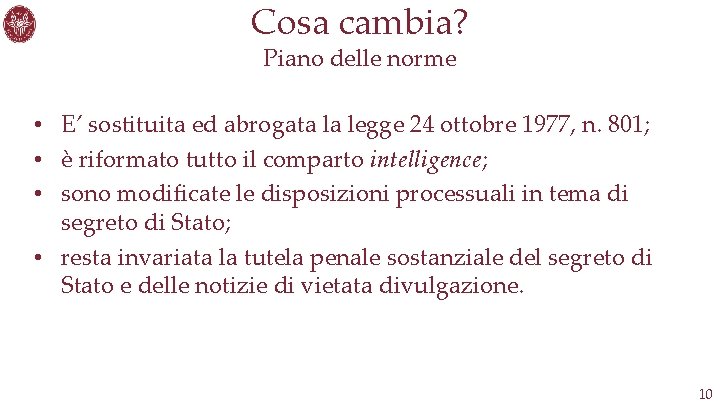 Cosa cambia? Piano delle norme • E’ sostituita ed abrogata la legge 24 ottobre