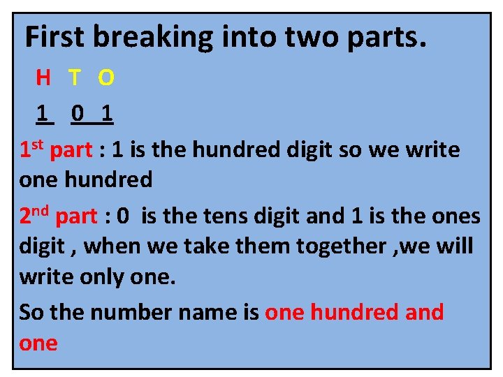 First breaking into two parts. H T O 1 0 1 1 st part