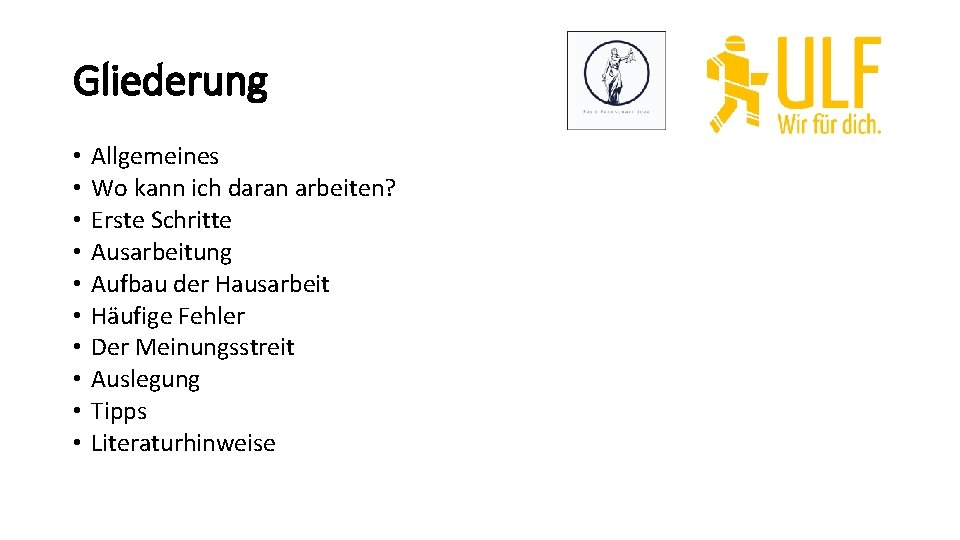 Gliederung • • • Allgemeines Wo kann ich daran arbeiten? Erste Schritte Ausarbeitung Aufbau