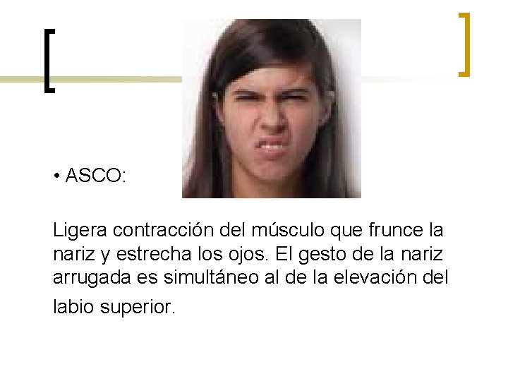  • ASCO: Ligera contracción del músculo que frunce la nariz y estrecha los