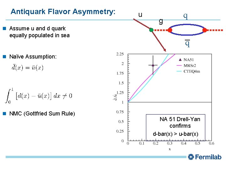 Antiquark Flavor Asymmetry: Assume u and d quark equally populated in sea u g