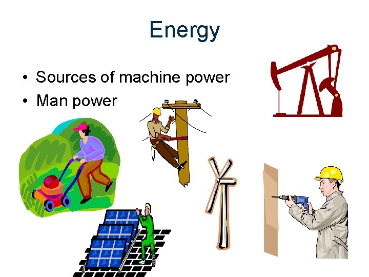 Energy • Sources of machine power • Man power 