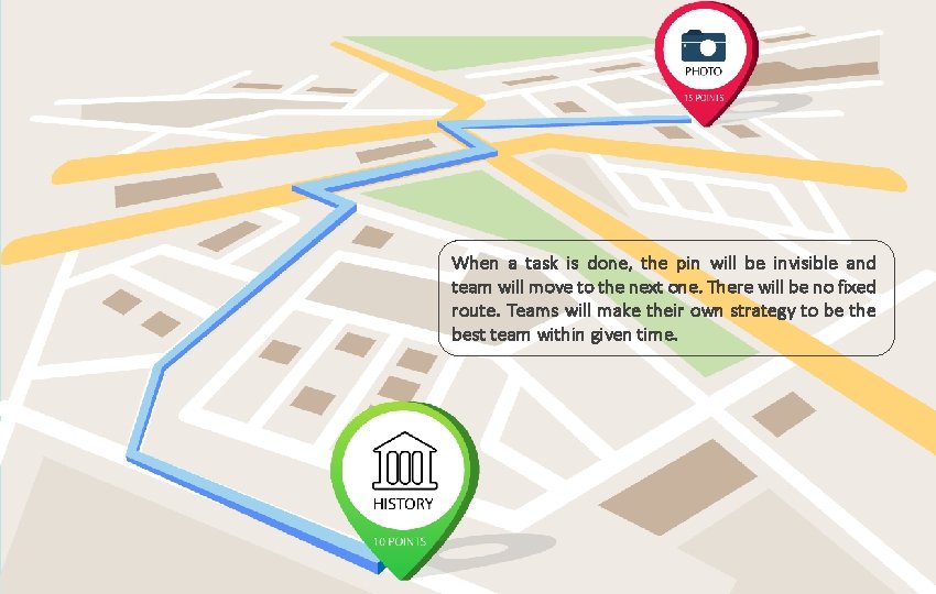 When a task is done, the pin will be invisible and team will move