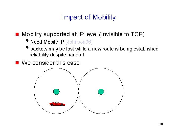Impact of Mobility g Mobility supported at IP level (Invisible to TCP) i. Need